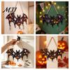 Decorative Entryway Key Hanger Halloween Bat Shaped Wooden Hook, 2D Wall Mounted Hanging Decor with Spooky Ornament Pumpkin Ghost Witch Pattern,