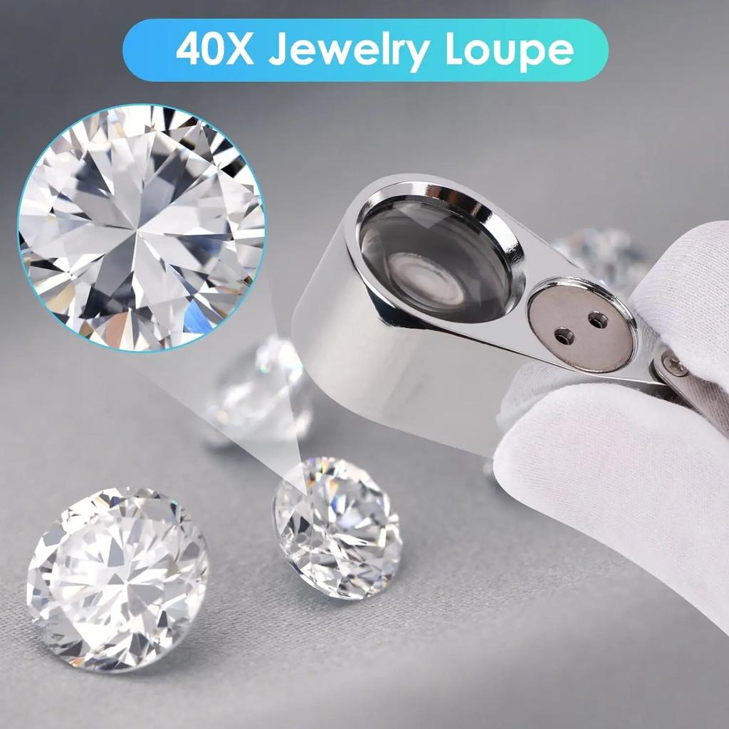 40X Magnifying Glass with LED UV Illumination Optical Glass Lens Metal Body for Gemstone Identification and PCB Inspection