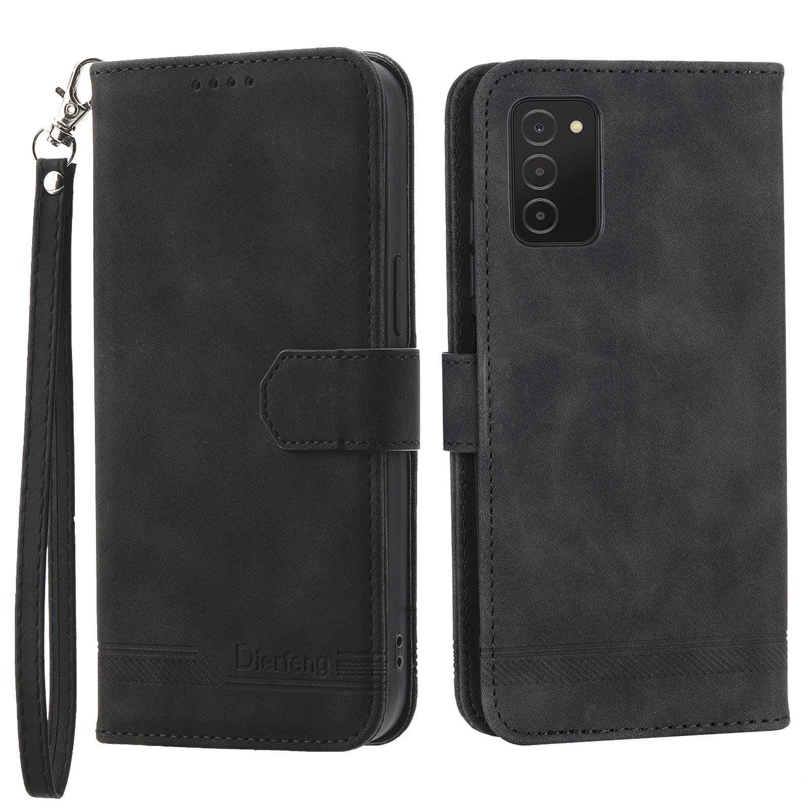 

DIERFENG DF-03 Phone Case for Samsung Galaxy A03s (166.5 x 75.98 x 9.14mm),Stand Wallet Lines Imprinted Leather Phone Cover Black