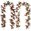 Artificial Hanging Plants Garland Plastic Red Berries Artificial Leaves For Christmas Home Wedding Table Party Garden Decoration