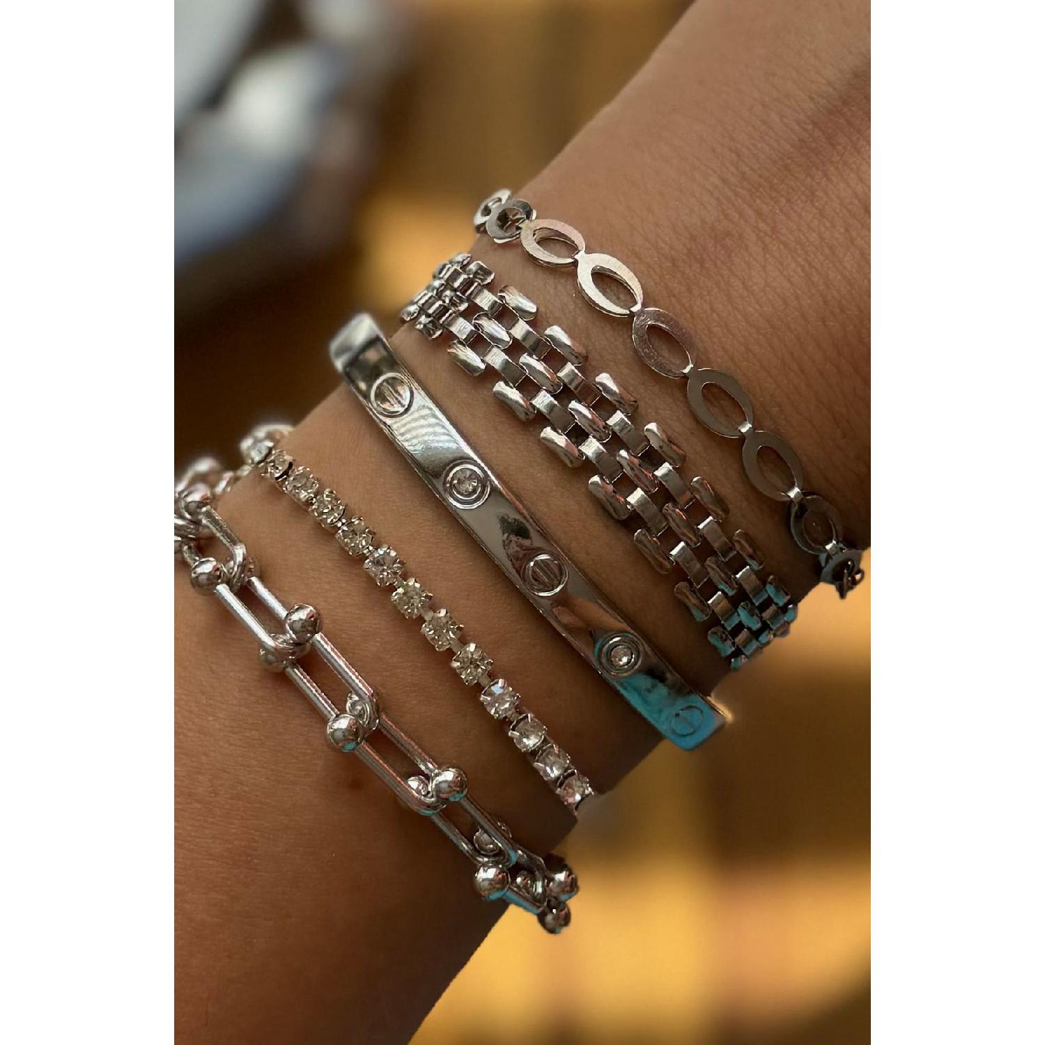 

5-piece Combination Silver Plated Zircon Stone Bracelet Jewelry Set срібний