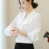2025 Vårskjorte Ny Chiffonskjorte Dame Koreansk Stil Sløyfe Temperament Topp Moteabel og Slankende