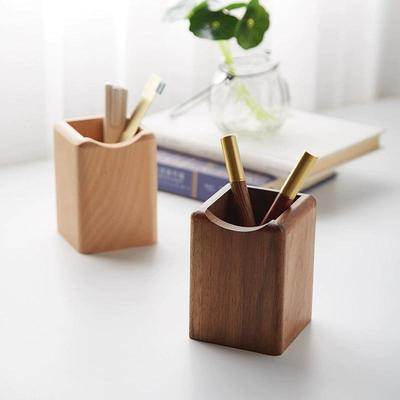 Solid Wood Desktop Pen Holder - Beech & Black Walnut Storage Box