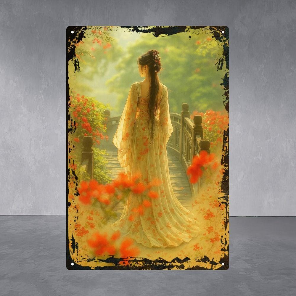 Vintage Metal Sign Elegant Chinese Lady Retro Wall Decor Home Art 20x30 Cm