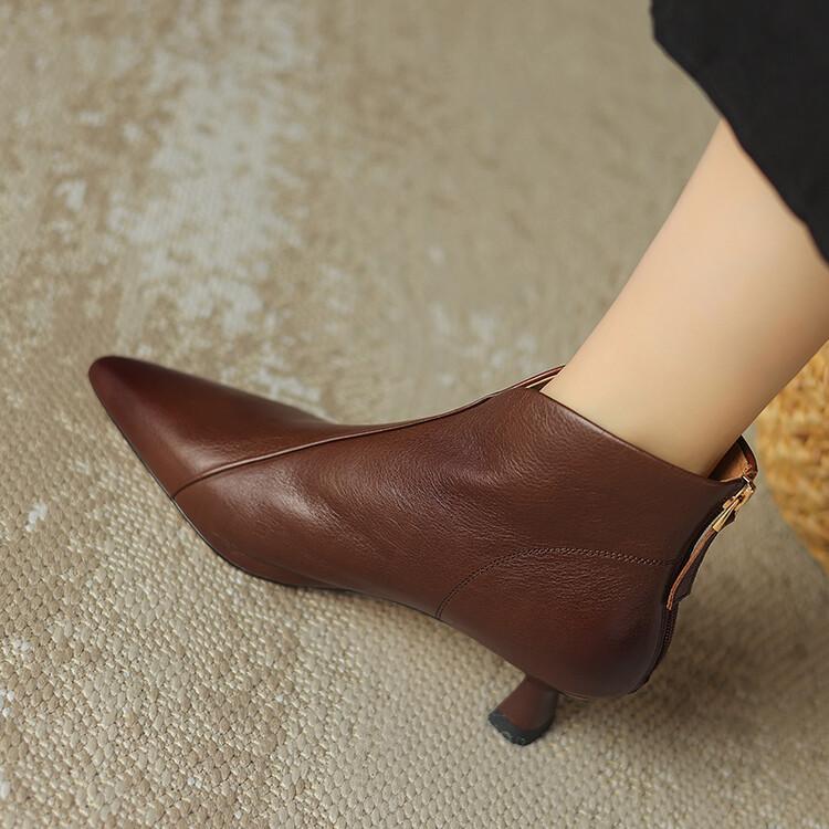 Fashion New Winter Genuine Leather Shoes for Women Pointed Toe Ankle Boot Zaptos Mujer Fashion Boots Shoes Women Heel Height 4.5cm