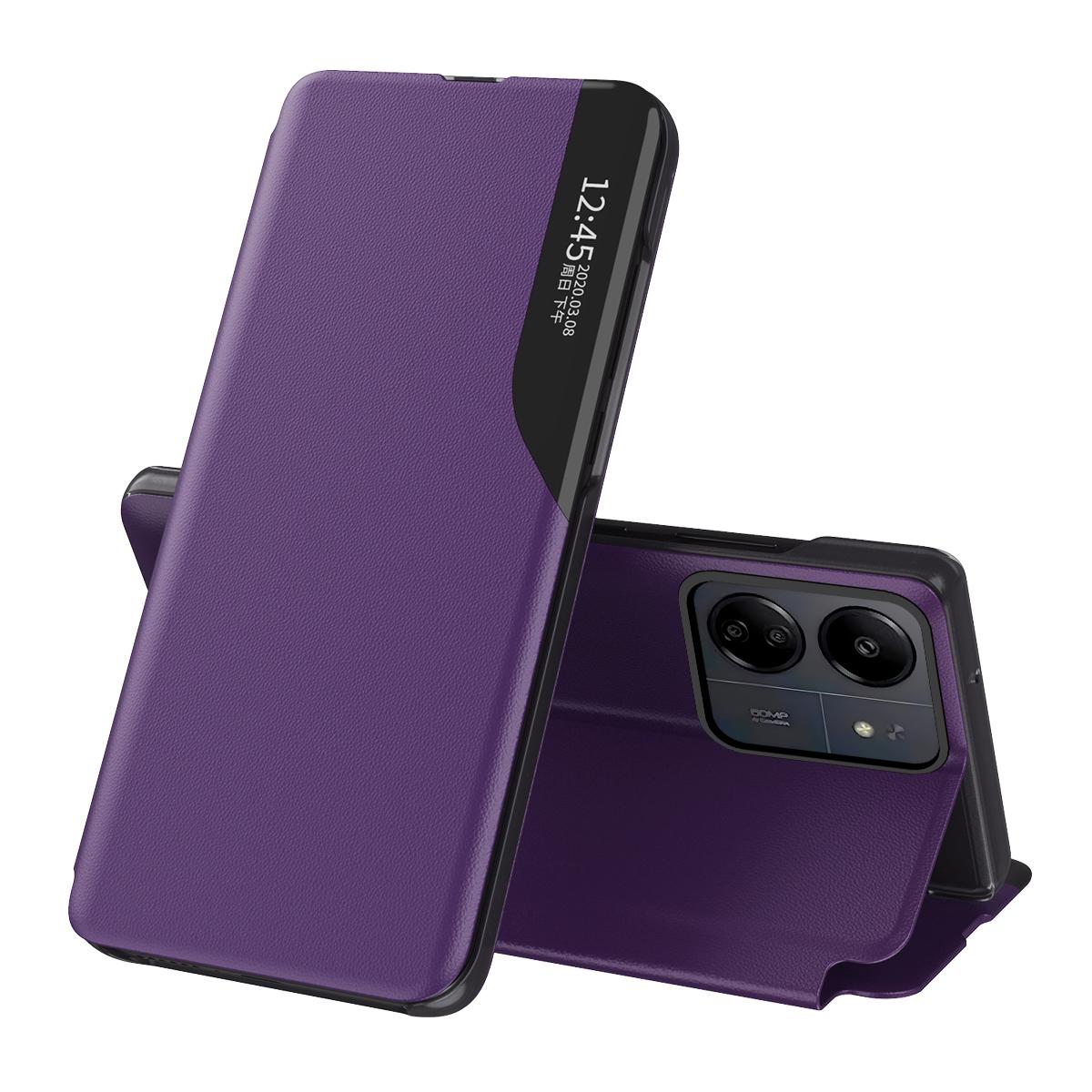 

For Xiaomi Redmi 13C 4G/Poco C65 4G Leather Case View Window Stand Cover Purple