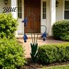 Garden Chimes Outdoor Flower Yard Stake Bells with Triple Bluebells Handmade Metal Art Soft Tone Wind Rustic Decorative Bell