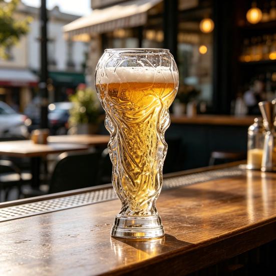 Trophäen-förmiges Bierglas Kreativer Fußball-Design-Becher Neuheit Trinkbecher