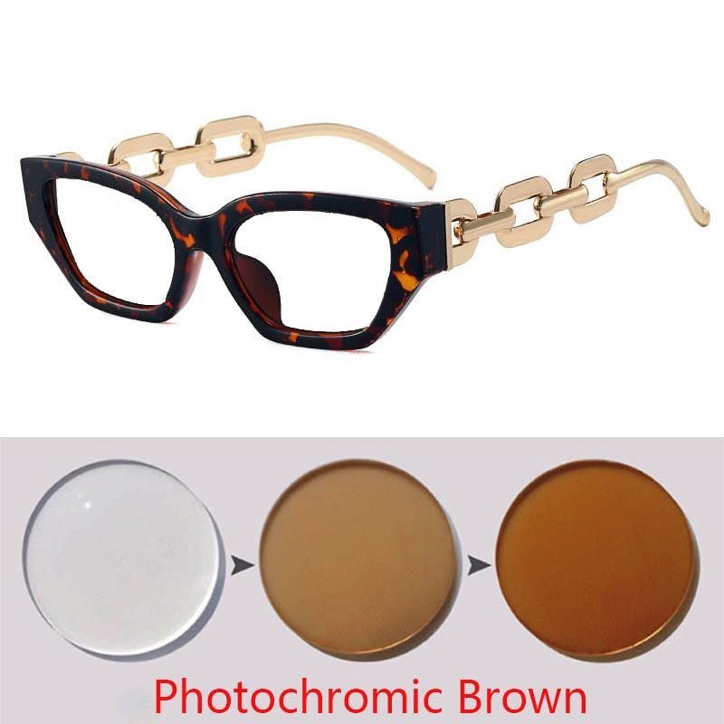 Vintage Small Frame Sunglasses With Chain Legs Cat Eyes Stylish Eyewear Prescription Sunglasses Women 0 -0.5 -0.75 -2.0 To -6.0