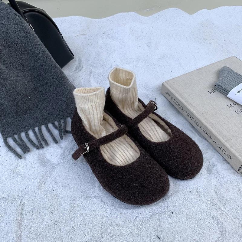 

Модная зимняя теплая флисовая женская обувь Мэри Джейн, модные неглубокие милые балетки, удобная обувь на мягкой подошве для улицы 40 кофейный