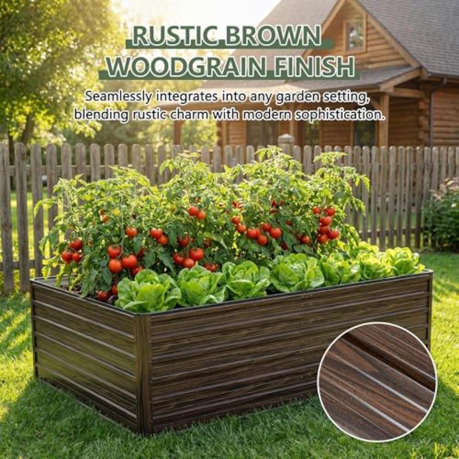 Galvanized Raised Garden Beds 8x4x2FT Outdoor Planter Boxes with Safety Edging and Gloves Rustic Country Style Metal Garden Bed
