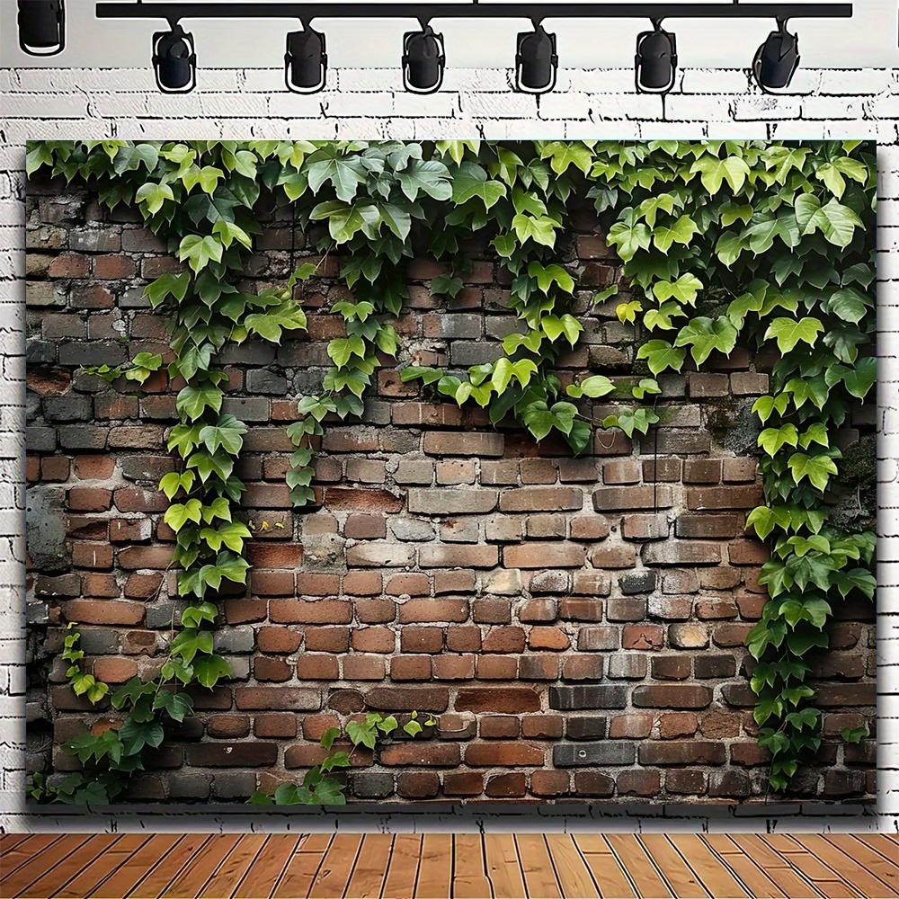 Simulated Rural Ivy Old Brick Wall Background Fabric - Ultra-realistic Fabric for Parties and Photography