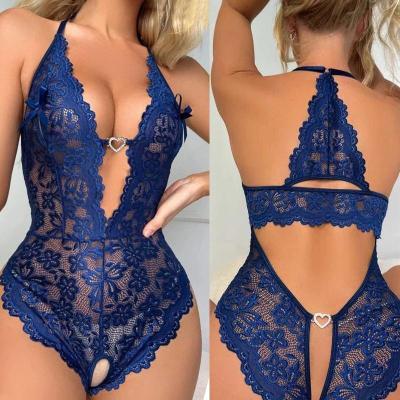 Women Lace Body Suit Sexy Lingerie Sleepwear Mesh Lace Floral Deep V See Through Teddies Bodysuits Naughty Eroctic Costumes Soft Comfortable Alluring