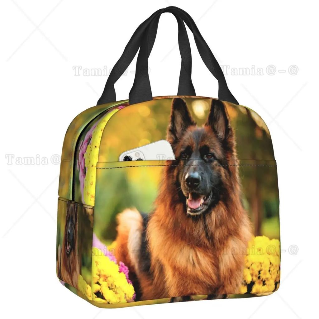 German Shepherd Dog Thermal Insulated Lunch Bag Women Animal Pattern Resuable Lunch Tote for Outdoor Picnic Storage Food Box