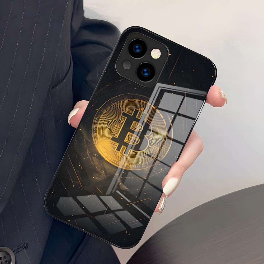 Luksusowe Etui na Telefon Bitcoin Dla IPhone 17 Pro Max 15 Pro 16 14 Plus 12 13 Mini 11 Pro Odporne na Wstrząsy Szklane Pokrowce