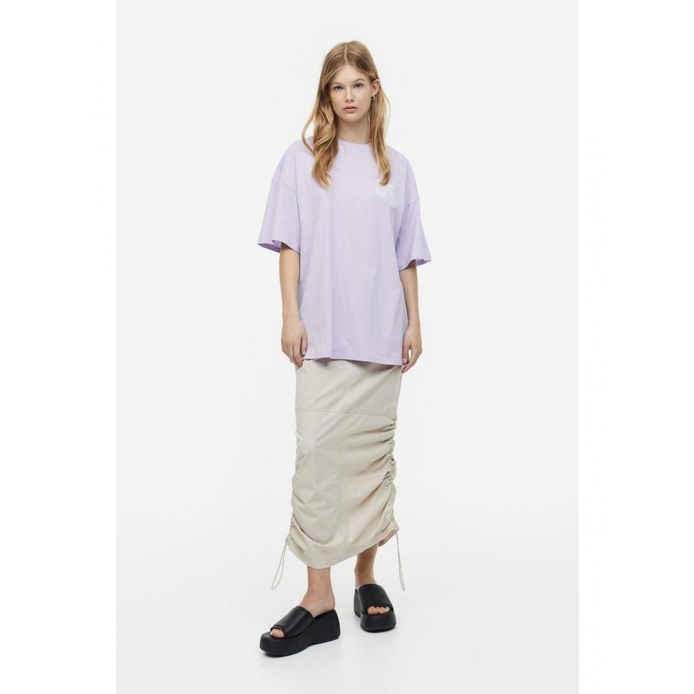 

H M Oversized Print T Shirt Light Purple Peach 1136437027