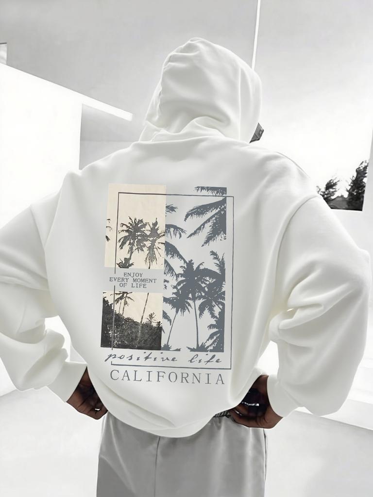California Coconut Tree Theme Kids Hip Hop Sports Hooded Sweatshirt,tropical beach collage art graphic,comfy loose fit for casual sports outing