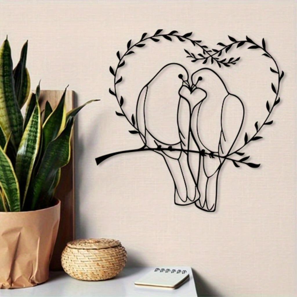 Vintage Liebe Metall Wandkunst Rostbeständige Eisen Skulptur Taube Herz Kranz Romantisches Paar Geschenk Heimdekor