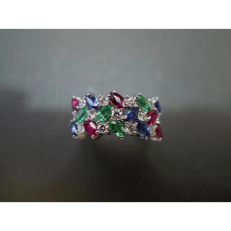 Colorful Gemstone Clter Ring, suitable for Independence Day, colorful gemstone inlay, shining gorgeous, full of festive atmosphere and personality.