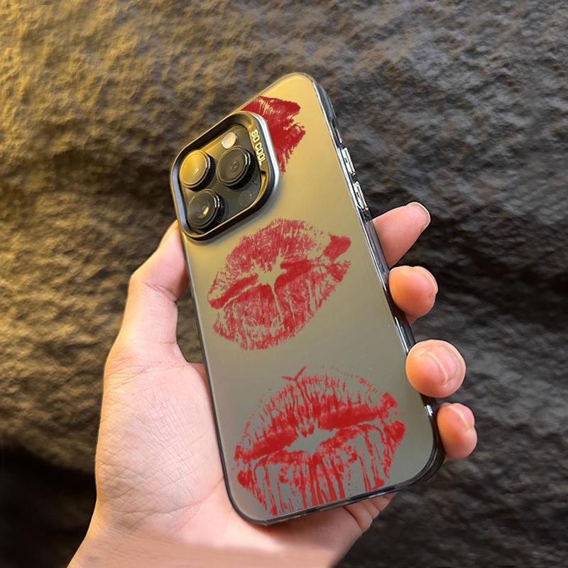 Red Lip Pattern Electroplate Silver IMD Phone Case For  Redmi Note 14 13 12 11 10 Pro Plus 5G 12S 11 Redmi 14C 12 4G Cover