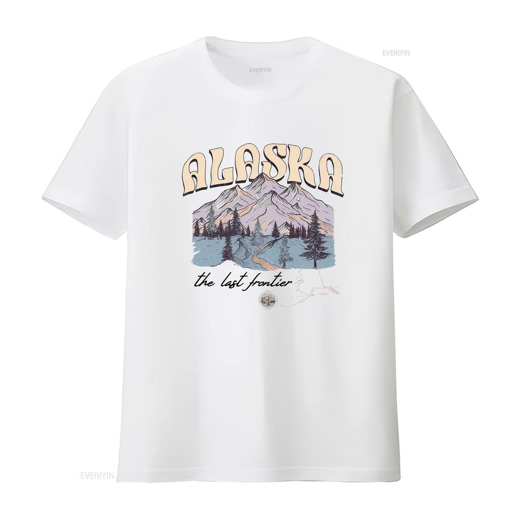 Vintage Retro Alaska Mountain Forest Print Casual Outdoor Hiking T Shirt Vintage Washed Unisex Designer Clothes Stylish