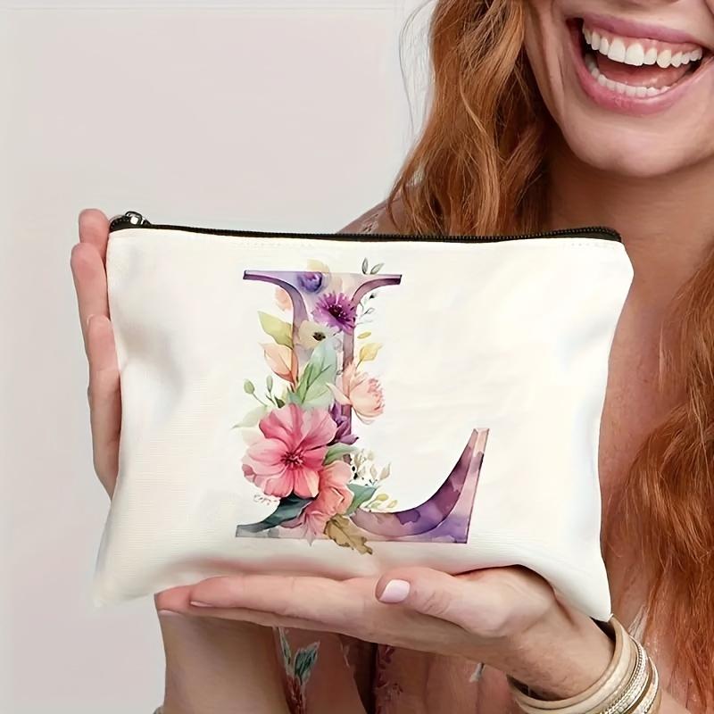 1pc Floral Alphabet Cosmetic Bag -Perfect For Travel, Weddings, And Bachelorette Parties For Bridesmaids And Maid Of Honor
