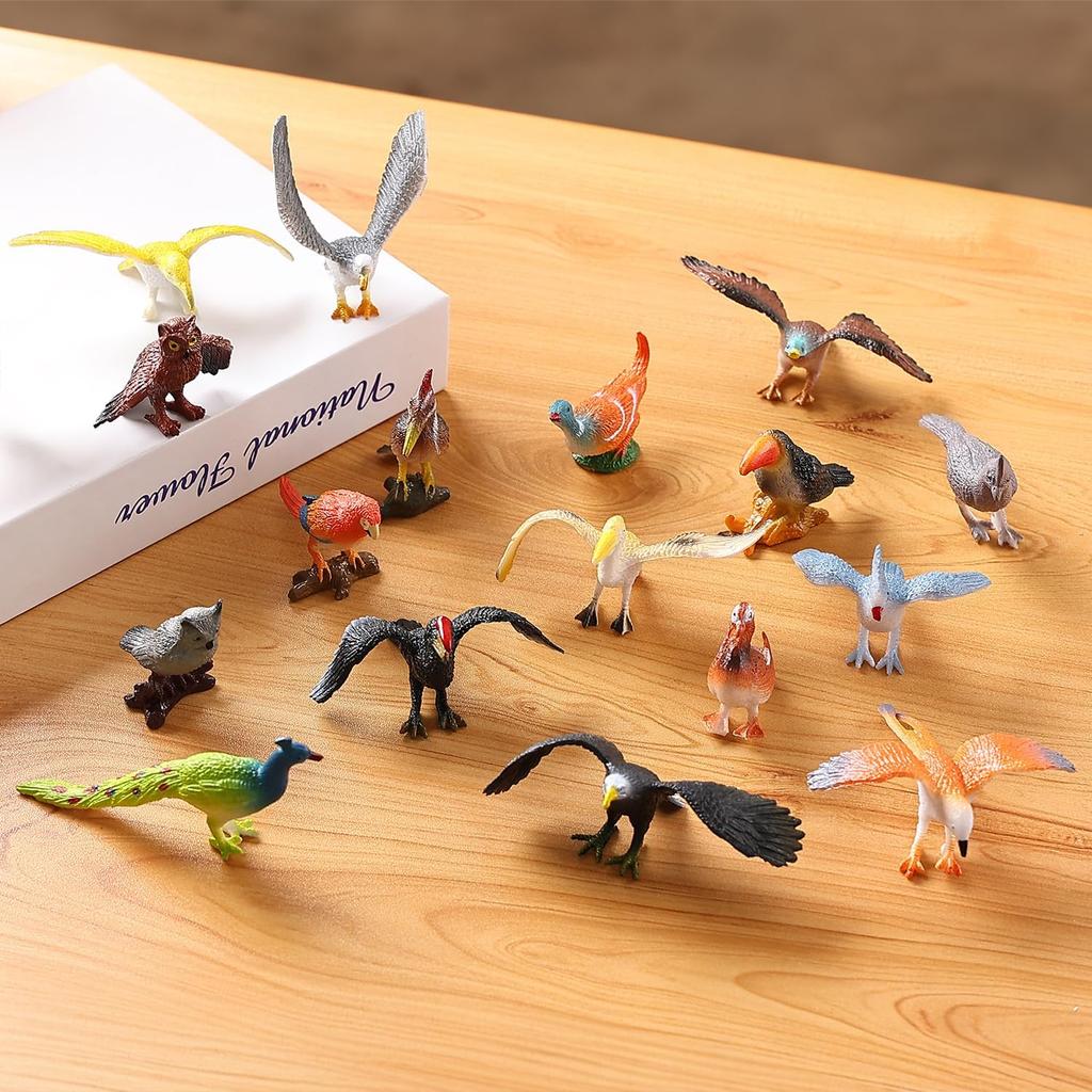 Realistic Bird Figurines, 24pcs Eagle, Parrot, Robin, Owl Toys - Fairy Garden Accessories, Educational Learning Dollhouse Birthday Cake Topper Gift