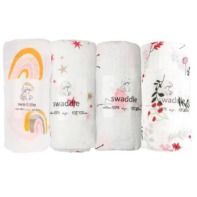 Baby-Badetuch aus Mull, Babydecke, Stillcape, Babygeschenkset, 4-teilig, aus 100 % Baumwolle (120 x 120 cm). (Pink 4)
