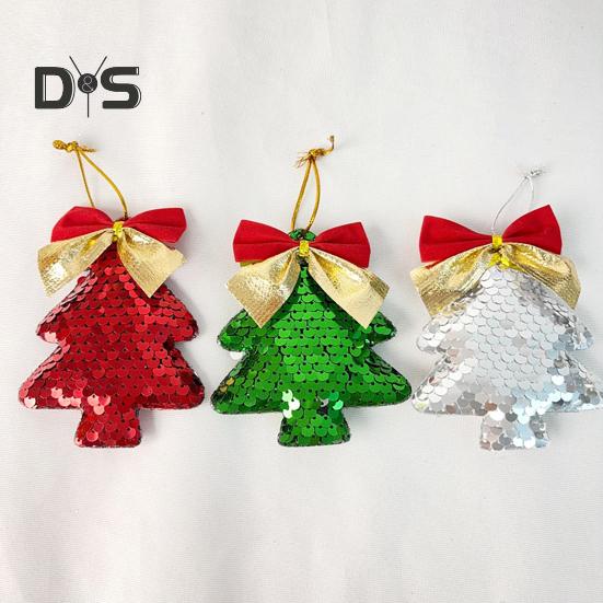 6Pcs Christmas Tree Ornaments Tree Shape Sequin Pendant with Bow for Christmas Trees Walls Doors Parties Wedding Decor