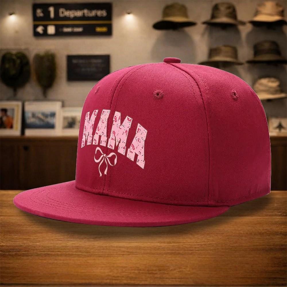 Mama Leopard Print Bow Baseball Cap Adjustable Polyester Snapback Hat Casual Streetwear for Adults