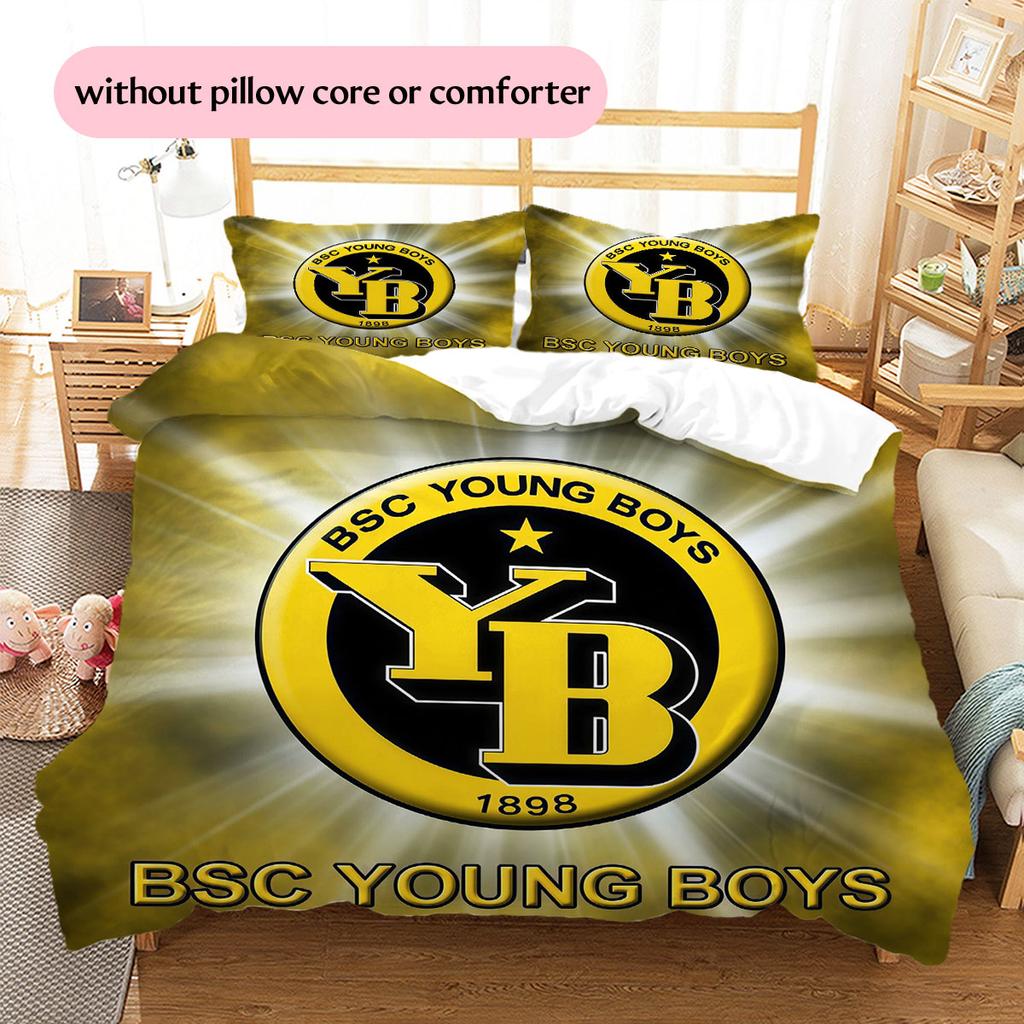 Pościel z wzorem BSC Young Boys Dekoracja domu Prezent urodzinowy ( 1 poszewka na kołdrę + 2 poszewki na poduszkę, bez wkładu),gadżety dla fanów.