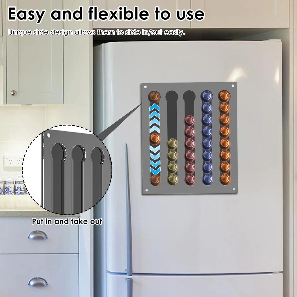 Magnetischer Kaffeepadhalter Wandmontiert Acryl Kaffeekapsel Aufbewahrungsregal Organizer für Küche Kühlschrank Wohnmobil Schranktür