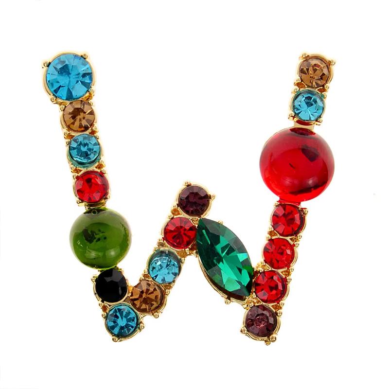 1PC 26 Letters Colorful Jewelry Gifts for Women Alphabet Brooch A-Z Rhinestone Letter Pin