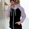 Women S Color Block Zip Up Hooded Sweatshirt Thick Fleece Plus Size Autumn Winter