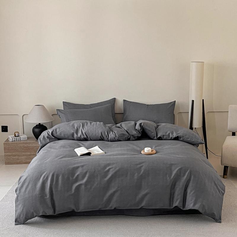 100% Cotton 3 Piece Bedding Set Soft Duvet Cover with 2 Pillowcases Solid Striped Checkered Print Skin Friendly