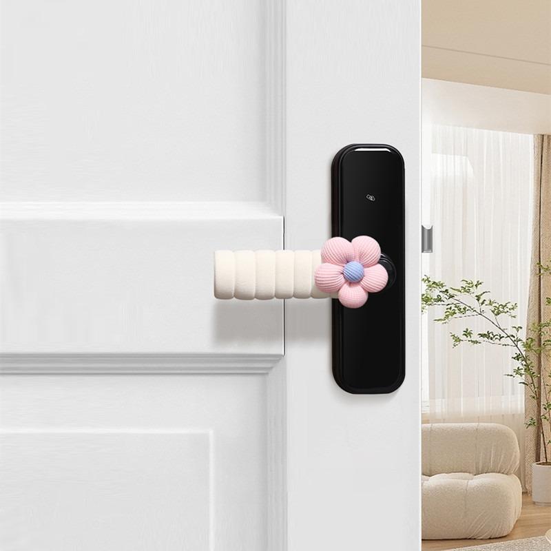Cubierta para Manija de Puerta Antideslizante Antiestática Anticolisión Protector Decorativo Para Puerta de Dormitorio Con Suave Patrón Floral Uso Doméstico