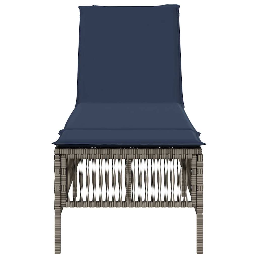 Sun Lounger with Cushion Gray Poly Rattan