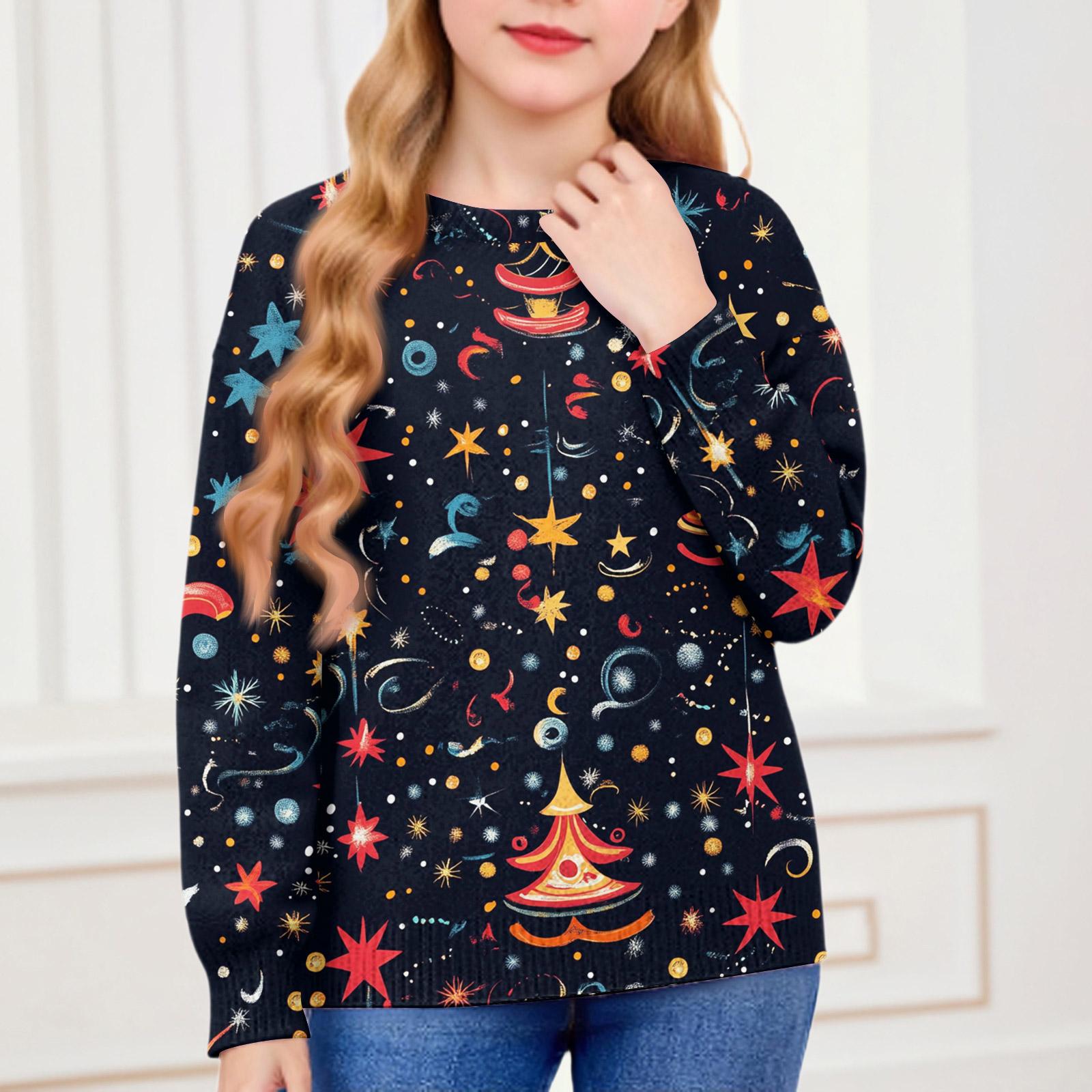 

Рождественские свитшоты для детей мальчиков и девочек вязаный свитер милая рубашка осенний пуловер с круглым вырезом топы 140