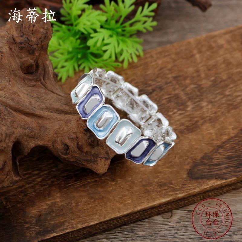 New enamel color square geometric elastic bracelet women's fashion simple color quadrilateral bracelet