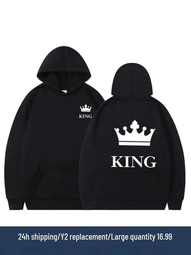 Women's Crown Print Loose Hoodie - Thickened Autumn/Winter Pullover