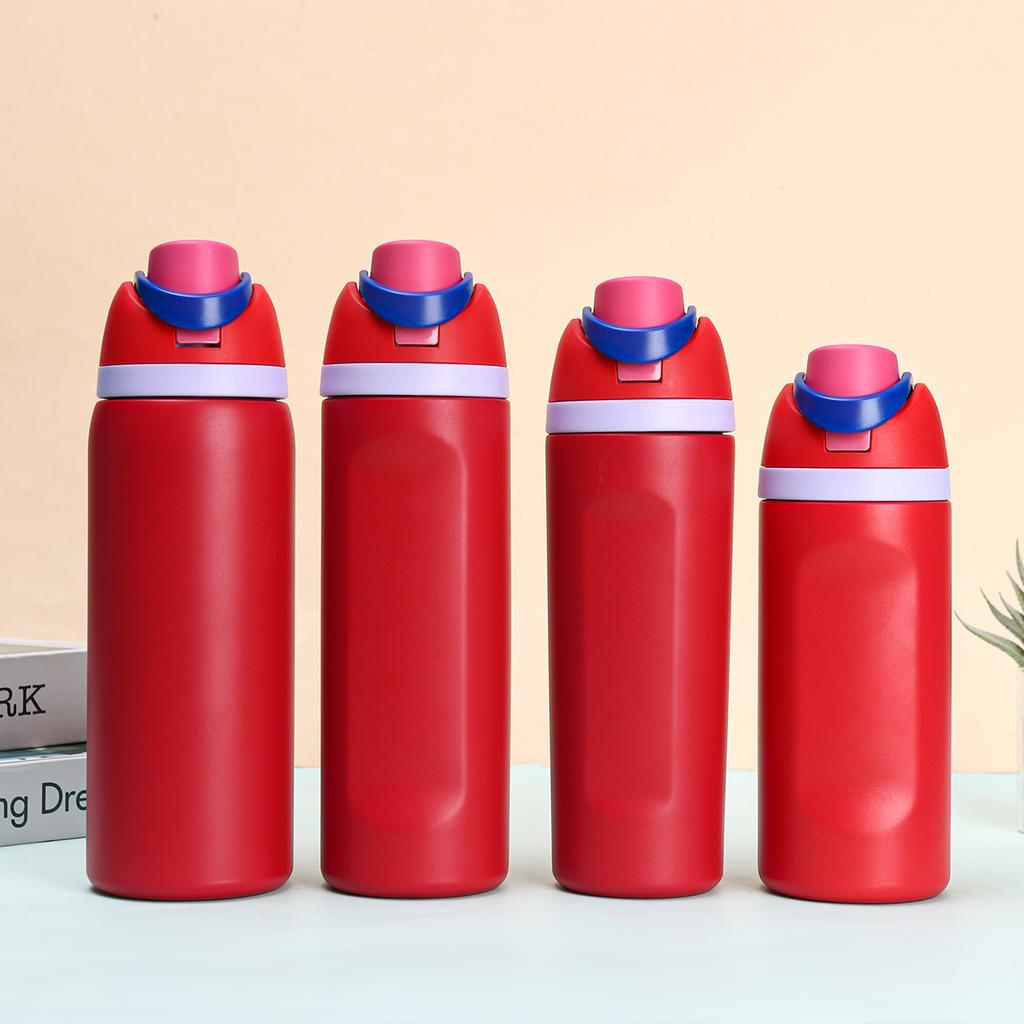 304 stainless steel water bottle - Large capacity portable bouncing insulated cup - Handheld double drinking straw cup