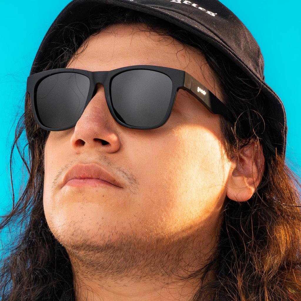 goodr Onyx Polarized Unisex Black Solid Black UV400 Sunglasses, Frame, Non-Reflective Lenses, Protection, Non-Slip, Anti-Slip, Black., Black/White