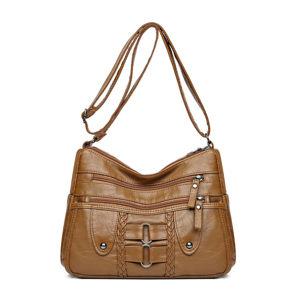 Crossbody-väska med stor kapacitet: Koreansk stil, Mjukt läder, Flera fack, Elegant och enkel design