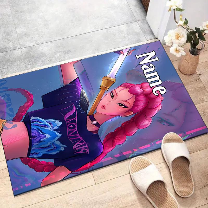 Custom KPop Demon Hunters Mat Personalized Name, Polyester Washable Indoor Entryway Rug, Gift for Christmas, Easter, Thanksgiving Day