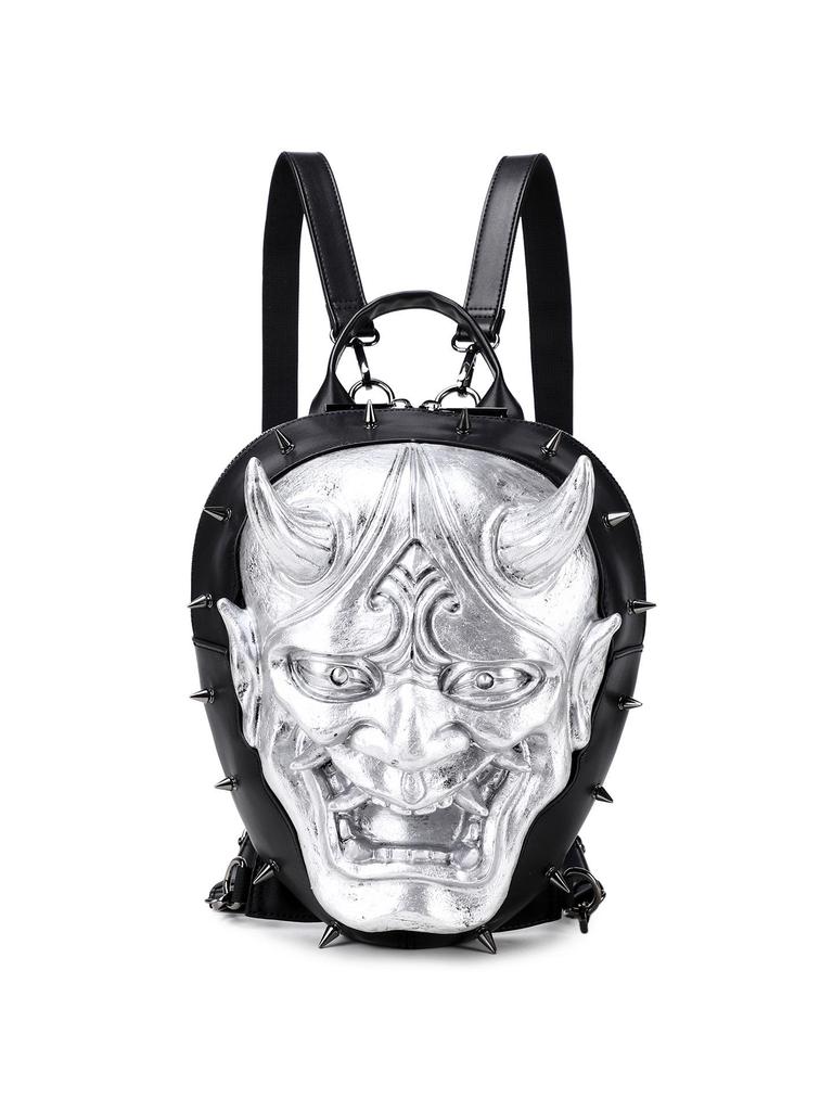 Punk Style Rivet Backpack with Prajna Mask Design for Men & Women
