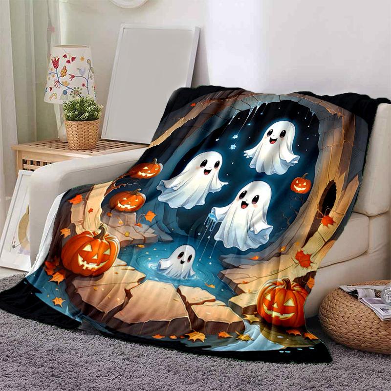 1pc Cute Ghost Pumpkin Theme Blanket  Soft Throw for Home Decor, Perfect Gift, Suitable for All Seasons