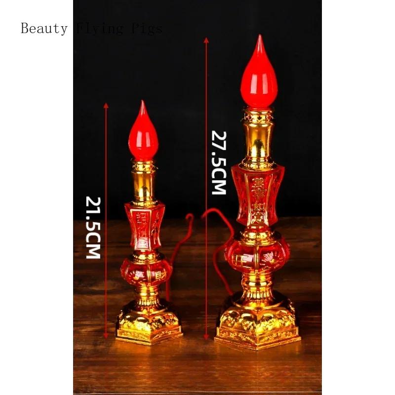 1pair Household Plastic Simulated Candle Holder Feng Shui Ornaments Temple Buddha Hall Decoration Candlestick Holder Home Decor