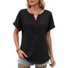 Spring and Summer New Style Solid-color V-neck Lace Loose Short-Sleeved T-shirt for Women