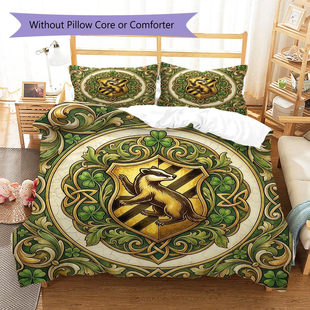 HarryPotter Pattern Bedding Quilt Set Quilt Cover Pillowcase Home Decoration Birthday Gift (1 * Duvet Cover + 2 * Pillowcase, Without Core)