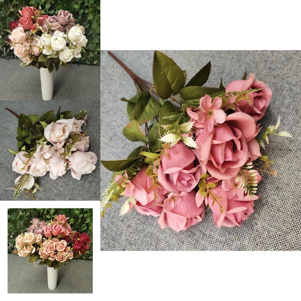 11 Head Polish Rose Buds Silk Flowers For Diy Wedding Decor Home Styling